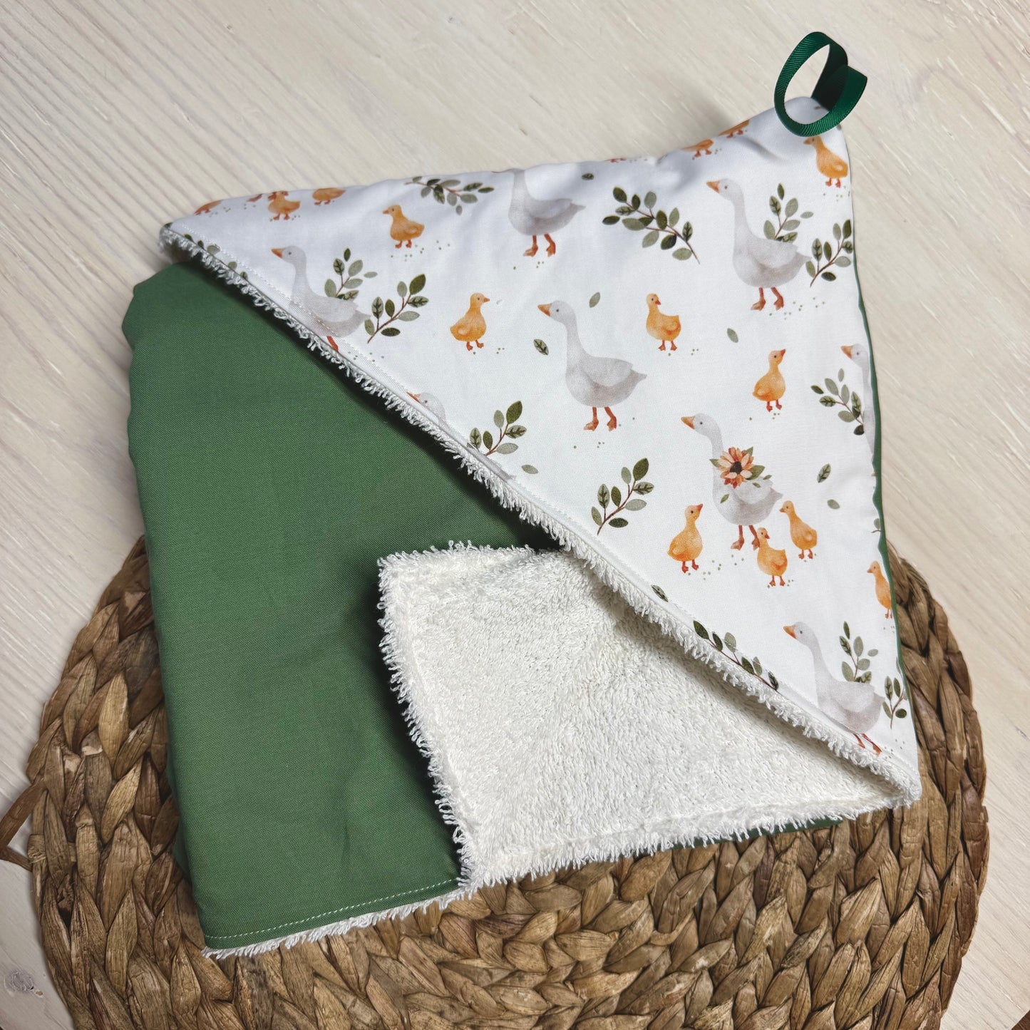 Prête à partir ! Sortie de bain, serviette de bain, intérieur en ratine absorbante.