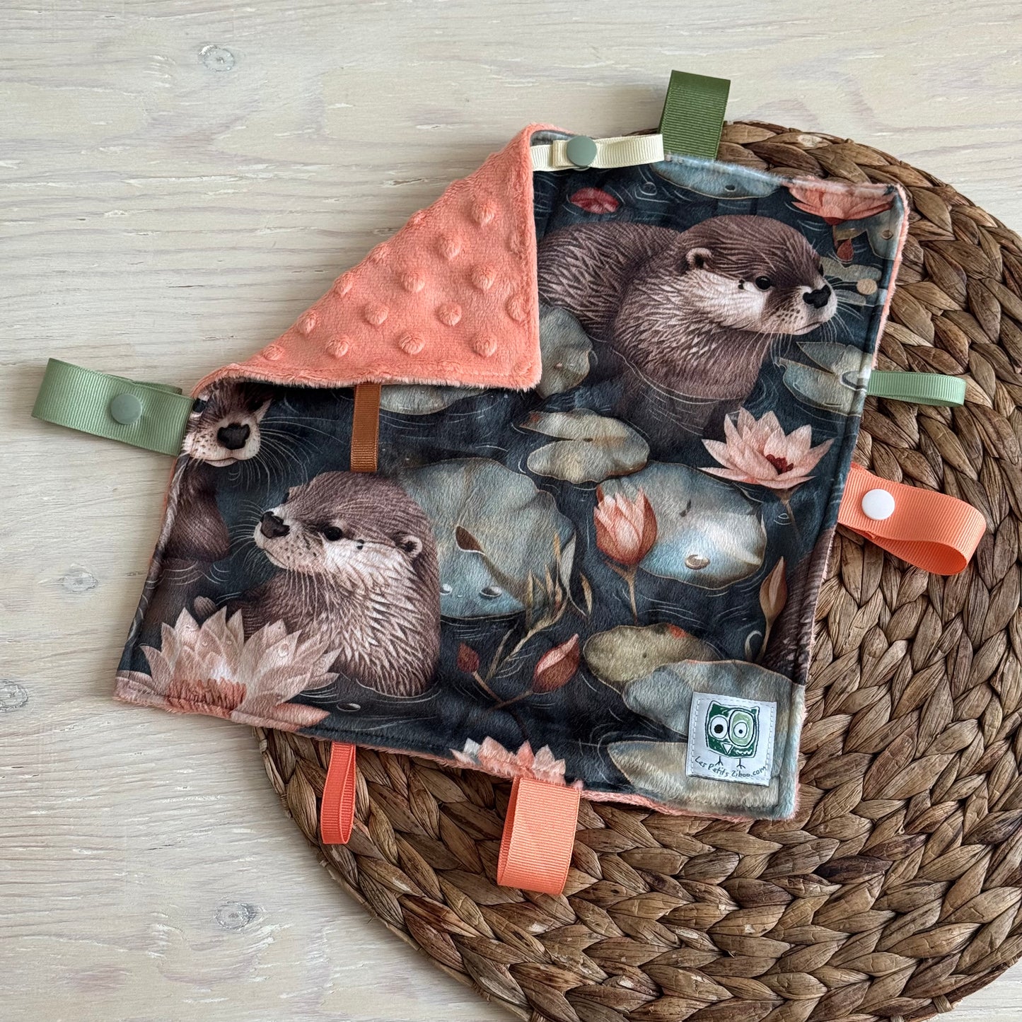 Doudou Rikiki douce des 2 cotés, EN STOCK PRÊTES À PARTIR ! doudou attache suce / jouet, taille 10x10" (25cm x 25cm) endos en minky