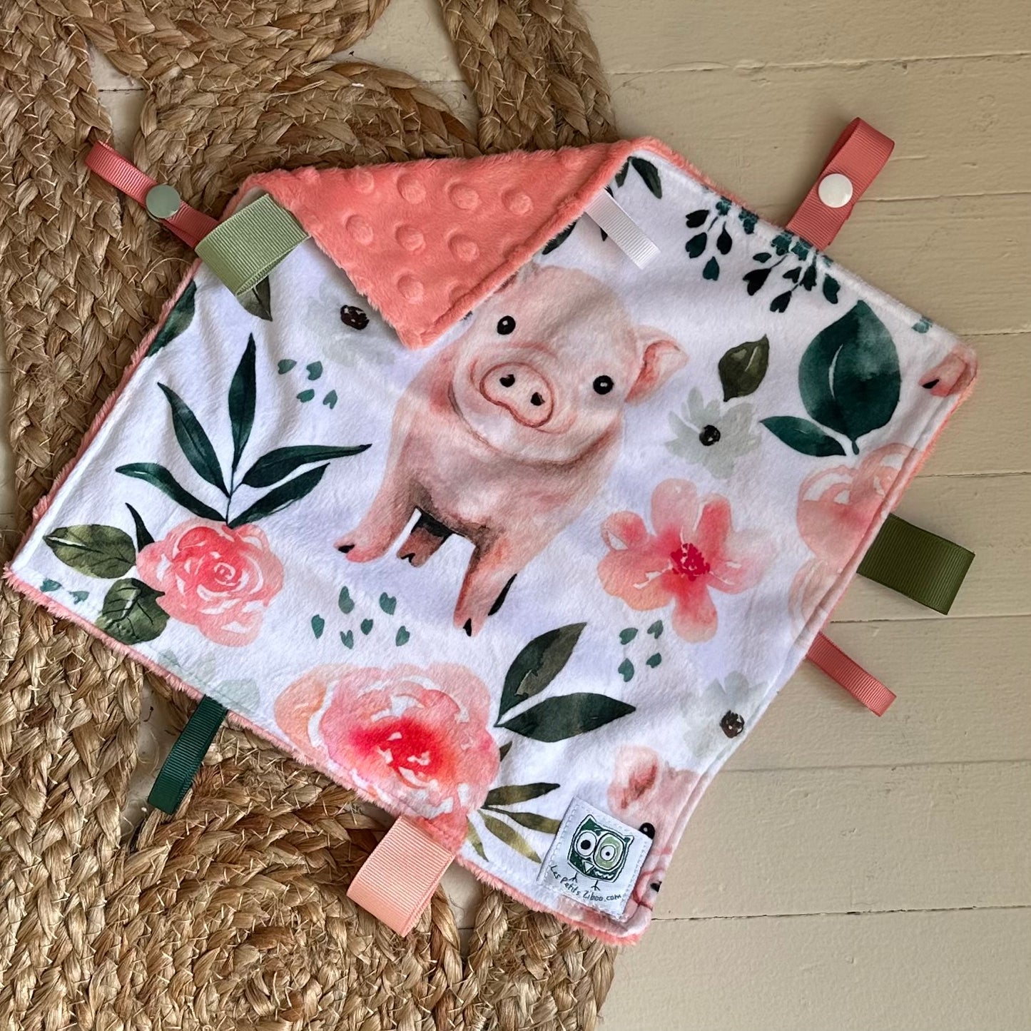 Doudou Rikiki douce des 2 cotés, EN STOCK PRÊTES À PARTIR ! doudou attache suce / jouet, taille 10x10" (25cm x 25cm) endos en minky