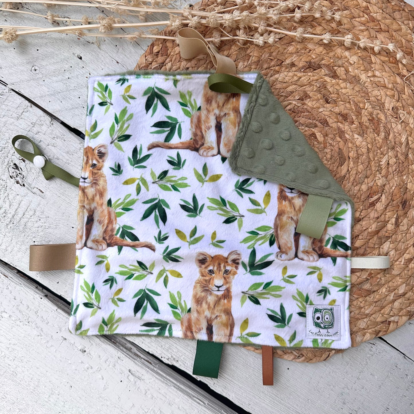 Doudou Rikiki douce des 2 cotés, EN STOCK PRÊTES À PARTIR ! doudou attache suce / jouet, taille 10x10" (25cm x 25cm) endos en minky