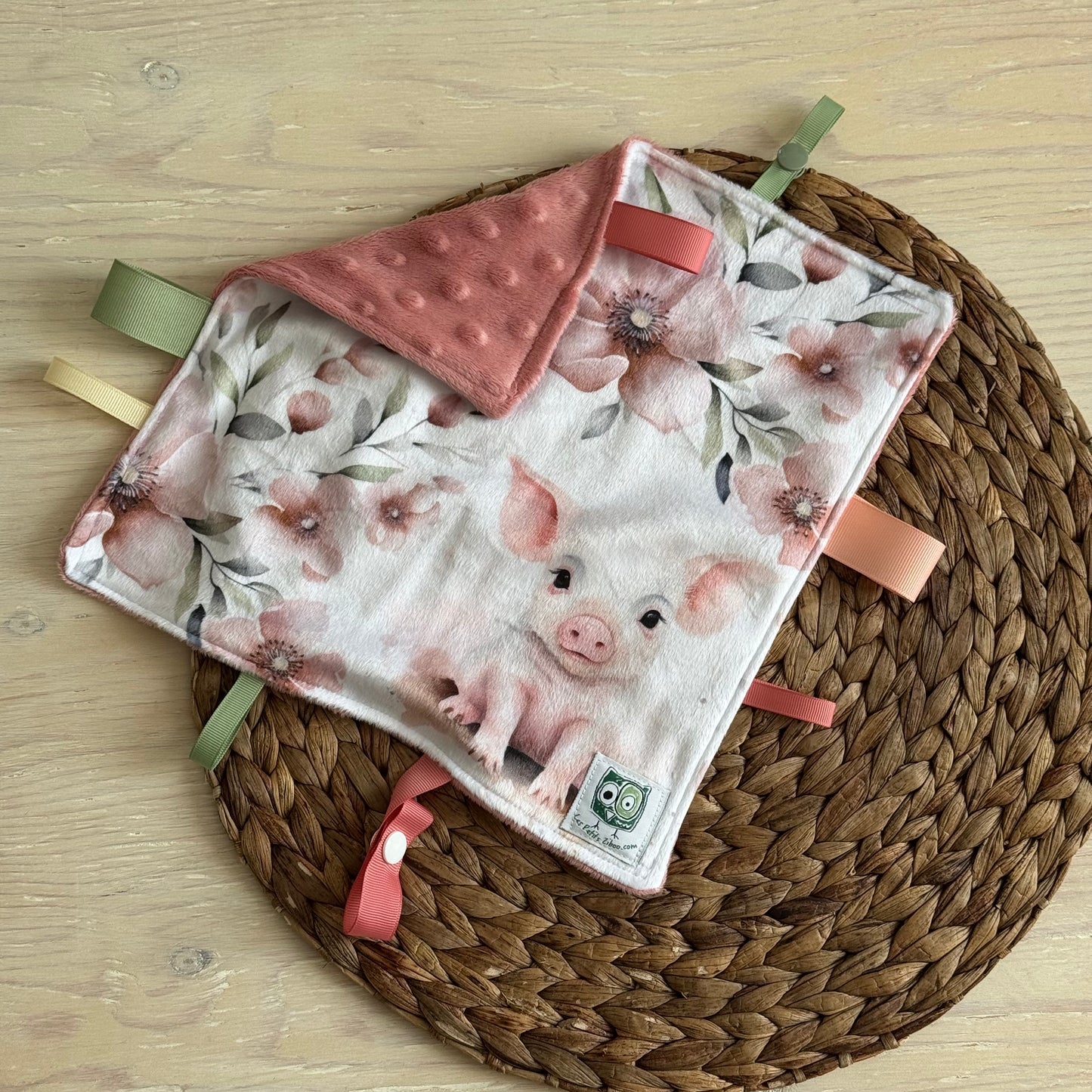 Doudou Rikiki douce des 2 cotés, EN STOCK PRÊTES À PARTIR ! doudou attache suce / jouet, taille 10x10" (25cm x 25cm) endos en minky
