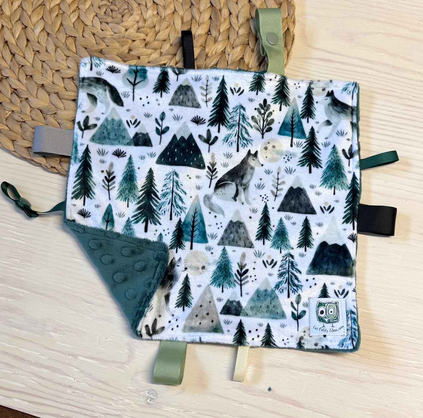 Doudou Rikiki douce des 2 cotés, EN STOCK PRÊTES À PARTIR ! doudou attache suce / jouet, taille 10x10" (25cm x 25cm) endos en minky