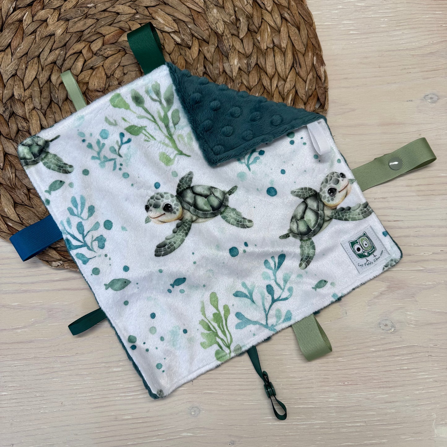 Doudou Rikiki douce des 2 cotés, EN STOCK PRÊTES À PARTIR ! doudou attache suce / jouet, taille 10x10" (25cm x 25cm) endos en minky