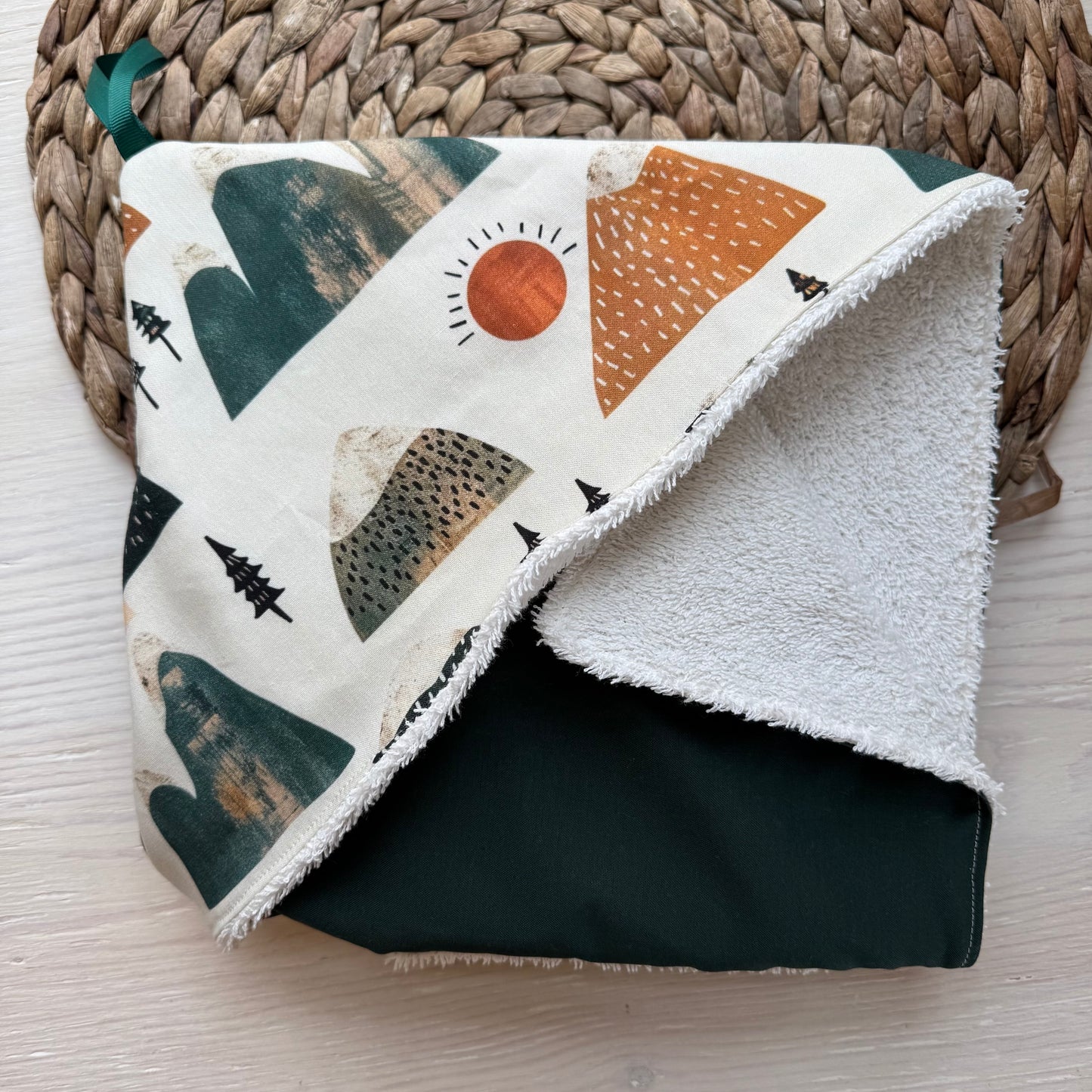 Prête à partir ! Sortie de bain, serviette de bain, intérieur en ratine absorbante.
