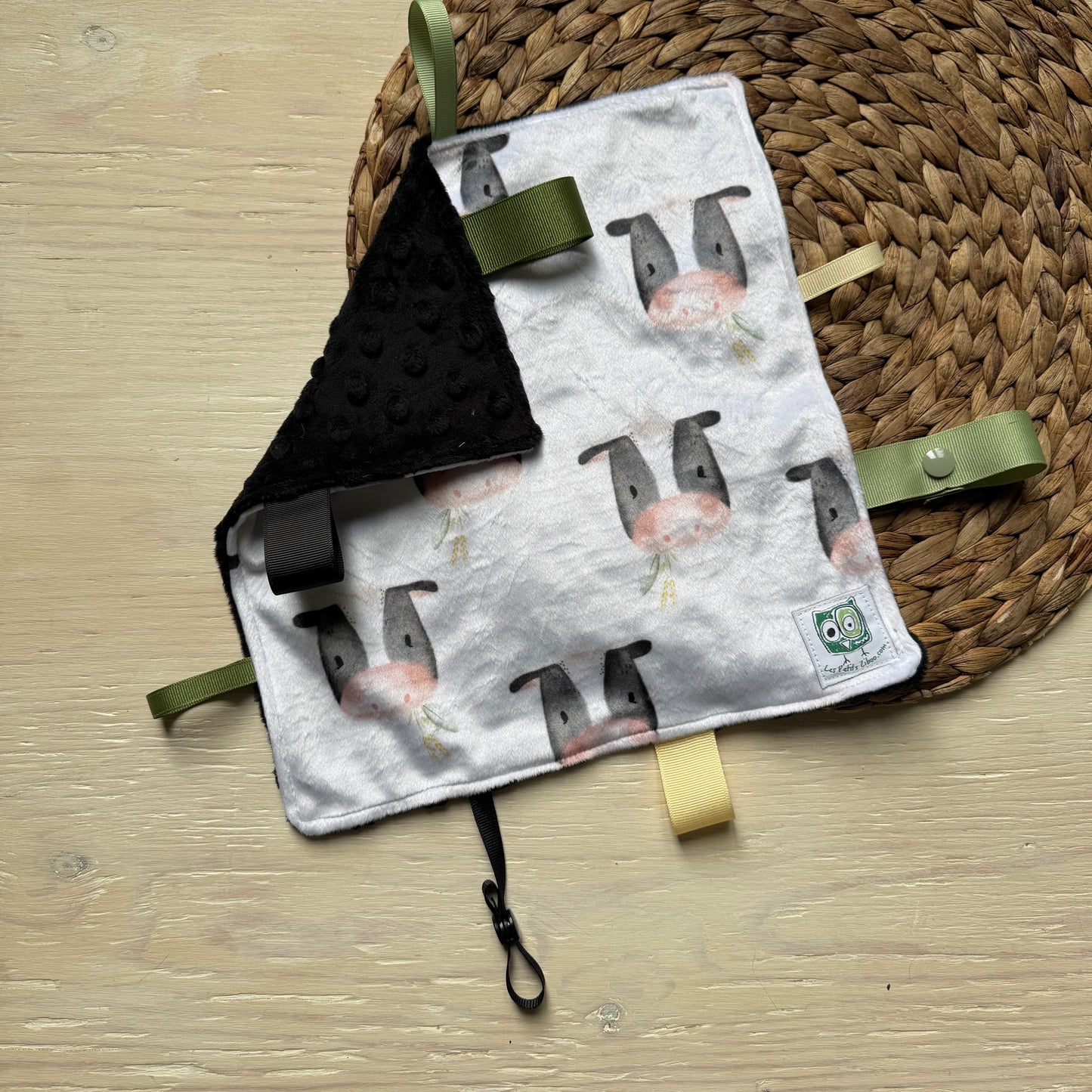 Doudou Rikiki douce des 2 cotés, EN STOCK PRÊTES À PARTIR ! doudou attache suce / jouet, taille 10x10" (25cm x 25cm) endos en minky