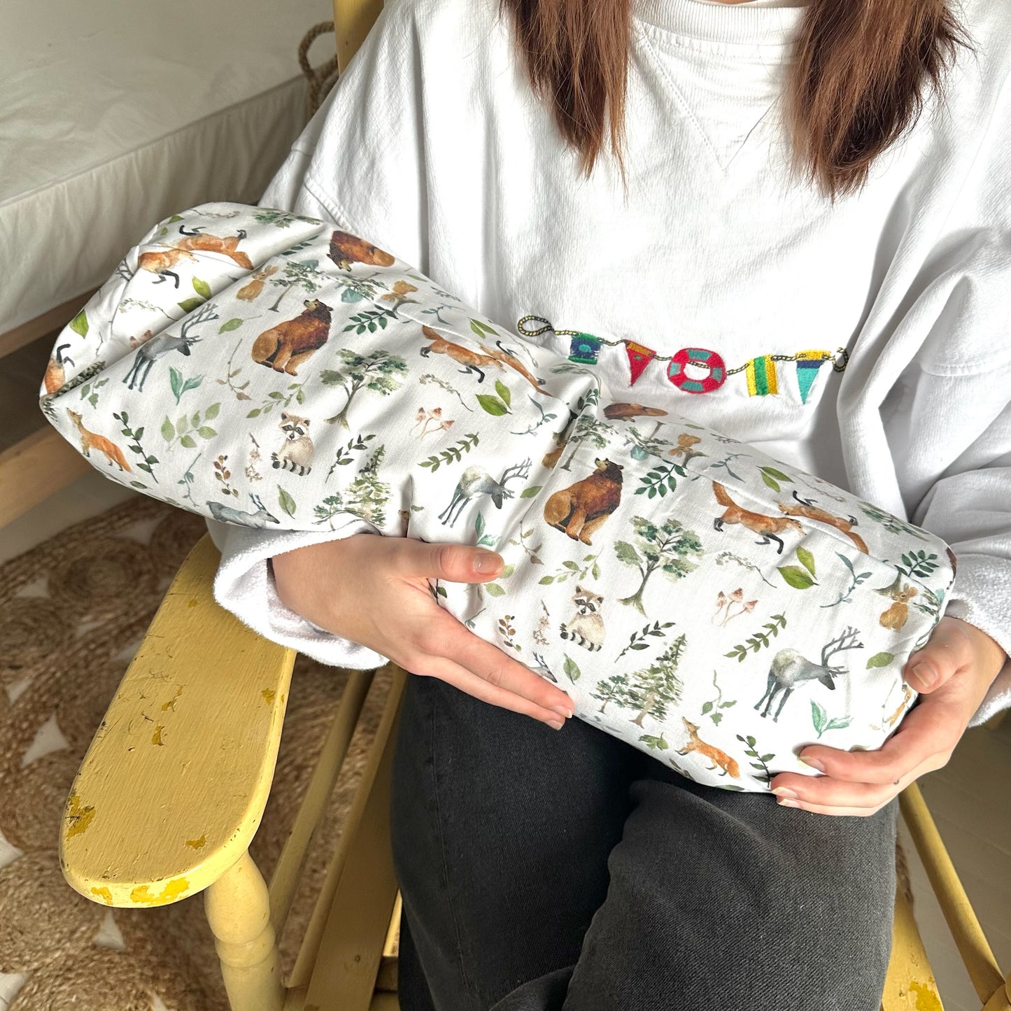 Prêt à partir, Coussin d'allaitement Cylindrique rempli d'écales de sarrasin. Longueur de 20''