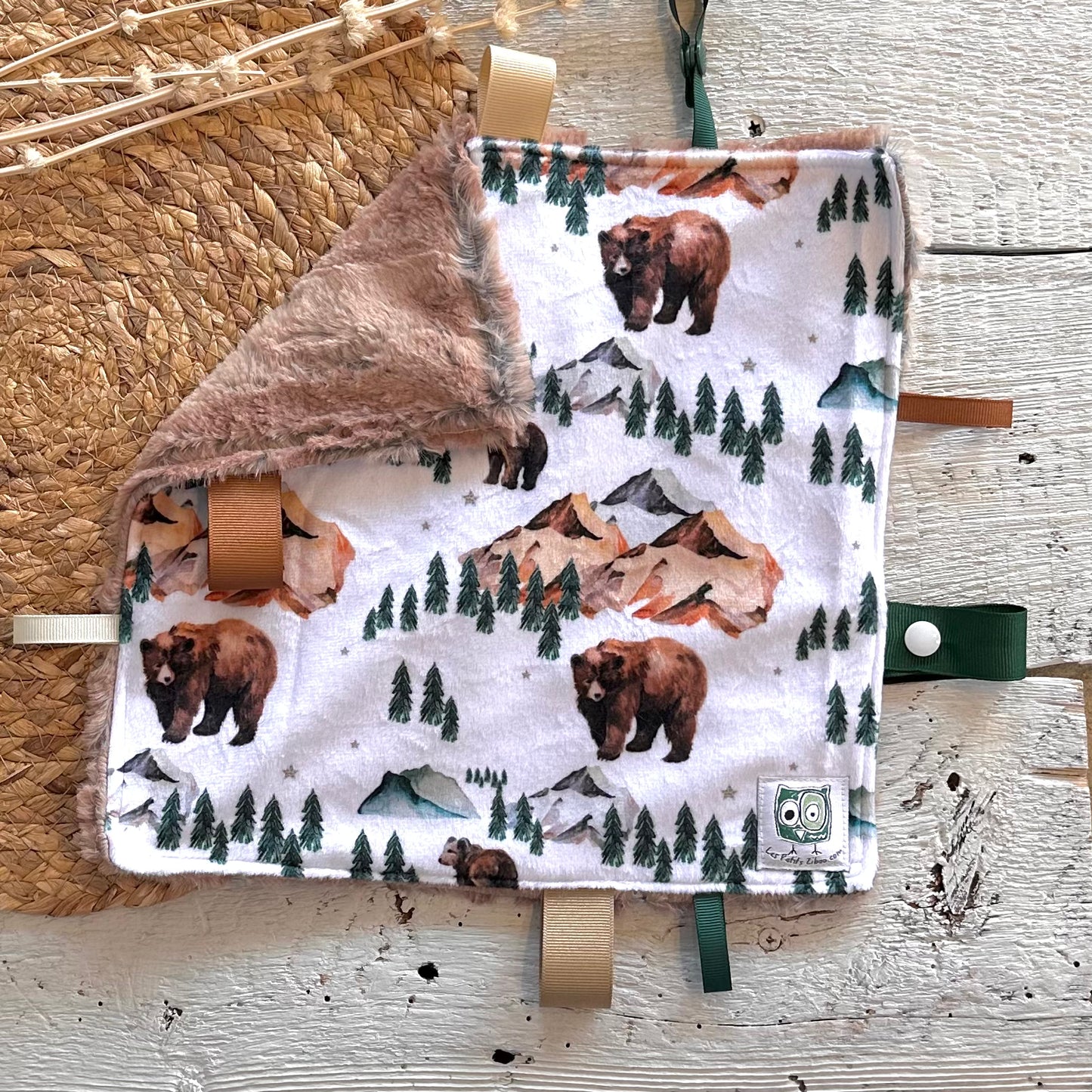 Doudou Rikiki douce des 2 cotés,doudou attache suce / jouet, taille 10x10" (25cm x 25cm) endos en minky ou fourrure et possibilité d'ajouter l'ensemble cadeau