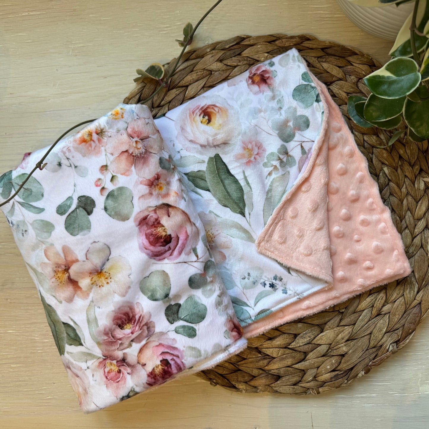 Doudou Douce on both sides READY TO SHIP, minky (plush) printed on the front and minky or fur on the back