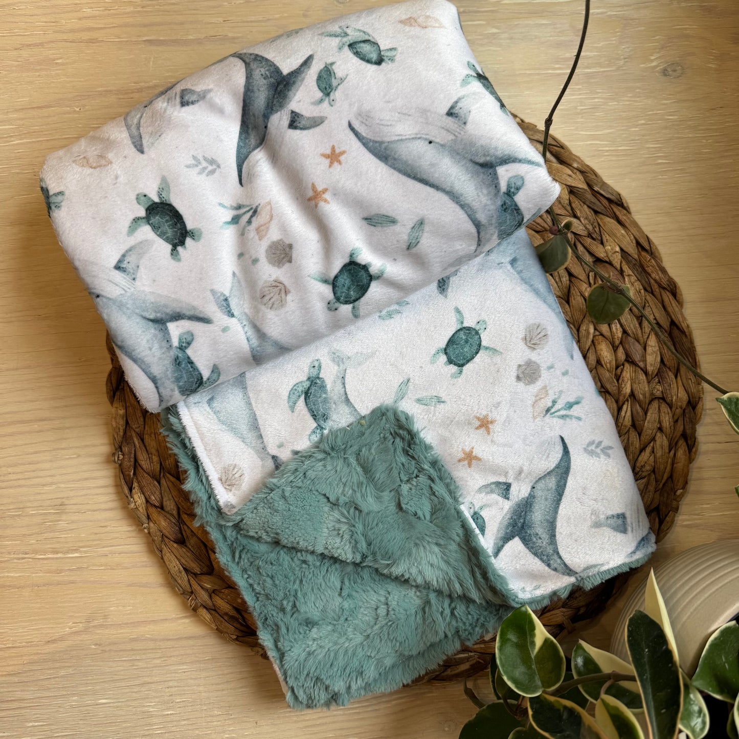 Doudou Douce on both sides READY TO SHIP, minky (plush) printed on the front and minky or fur on the back