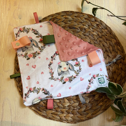Doudou Rikiki soft on both sides, IN STOCK READY TO GO! doudou pacifier clip / toy, size 10x10" (25cm x 25cm) minky backing