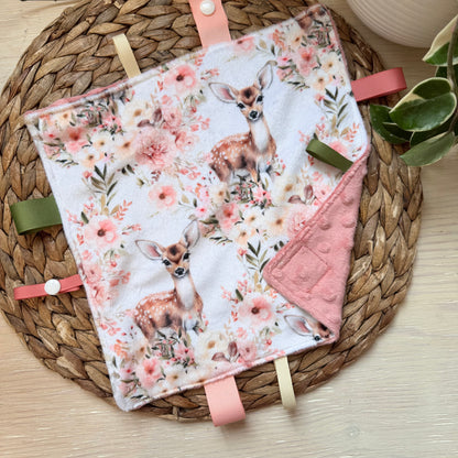 Doudou Rikiki douce des 2 cotés, doudou attache suce ( ou jouet ) taille 10x10" (25cm x 25cm) endos en minky bulle