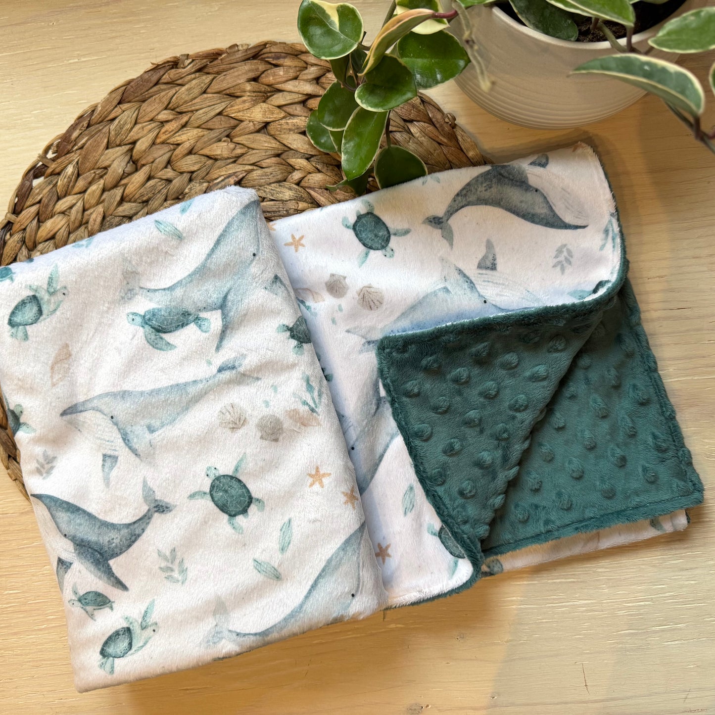 Doudou Douce on both sides READY TO SHIP, minky (plush) printed on the front and minky or fur on the back