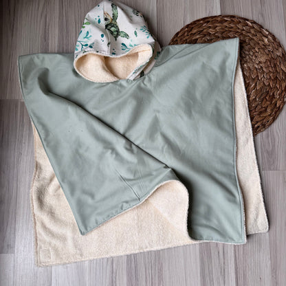 Poncho de plage/de bain, cape de bain, serviette à capuchon, 100% coton taille 9-36 mois ou 3-8 ans