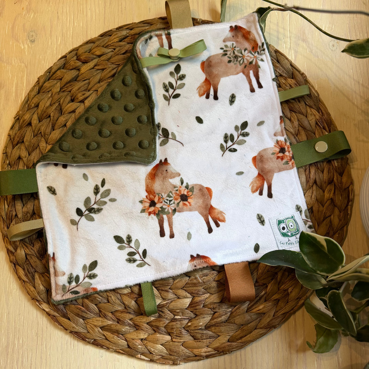 Doudou Rikiki soft on both sides, IN STOCK READY TO GO! doudou pacifier clip / toy, size 10x10" (25cm x 25cm) minky backing