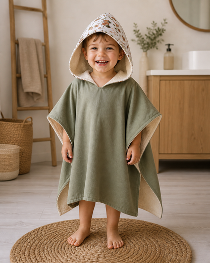 Poncho de plage/de bain, cape de bain, serviette à capuchon, 100% coton taille 9-36 mois ou 3-8 ans