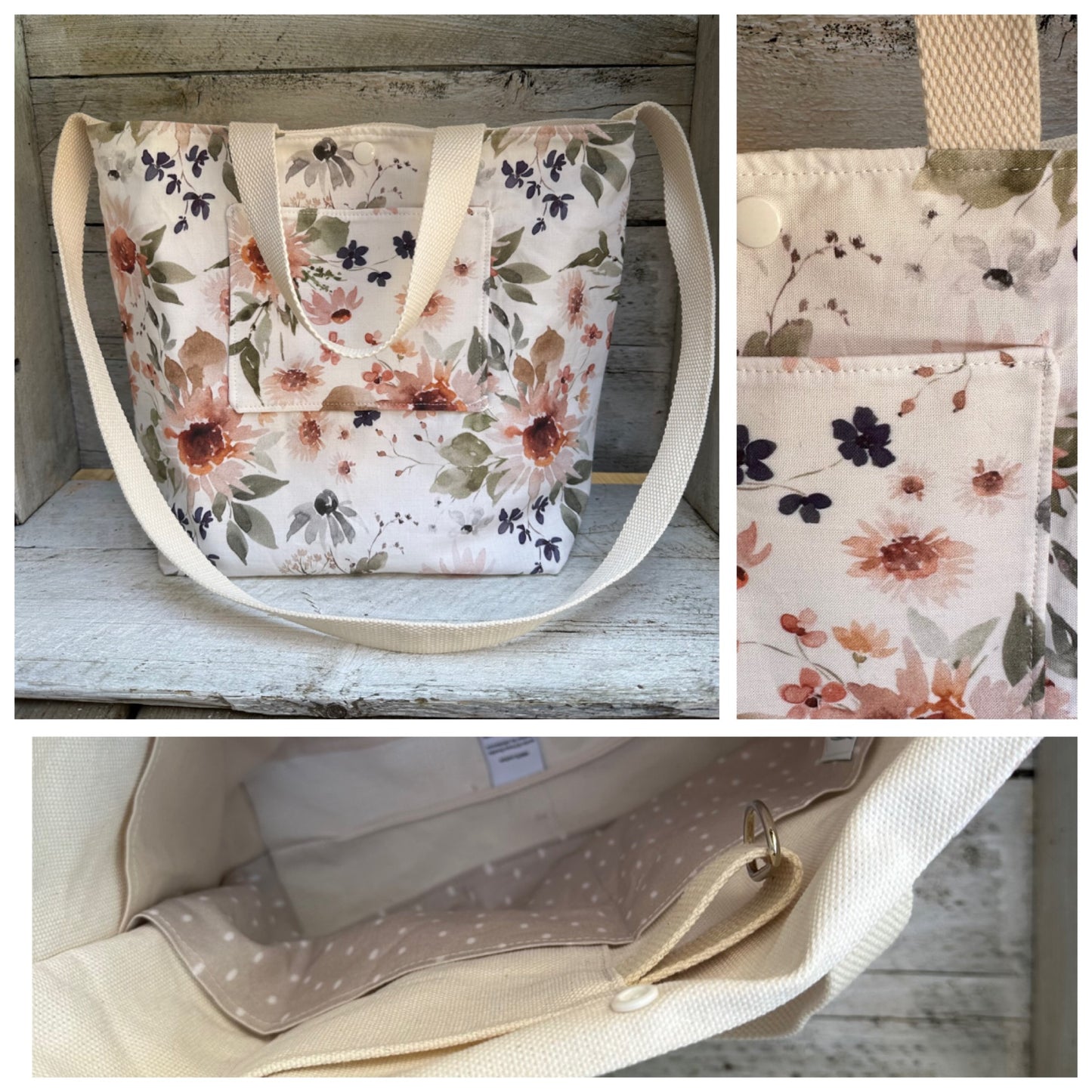 SOLDE ! Petit tote bag, Sac de tissu style sacoche en coton avec imprimés à l'extérieur, coton Canvas à l'intérieur