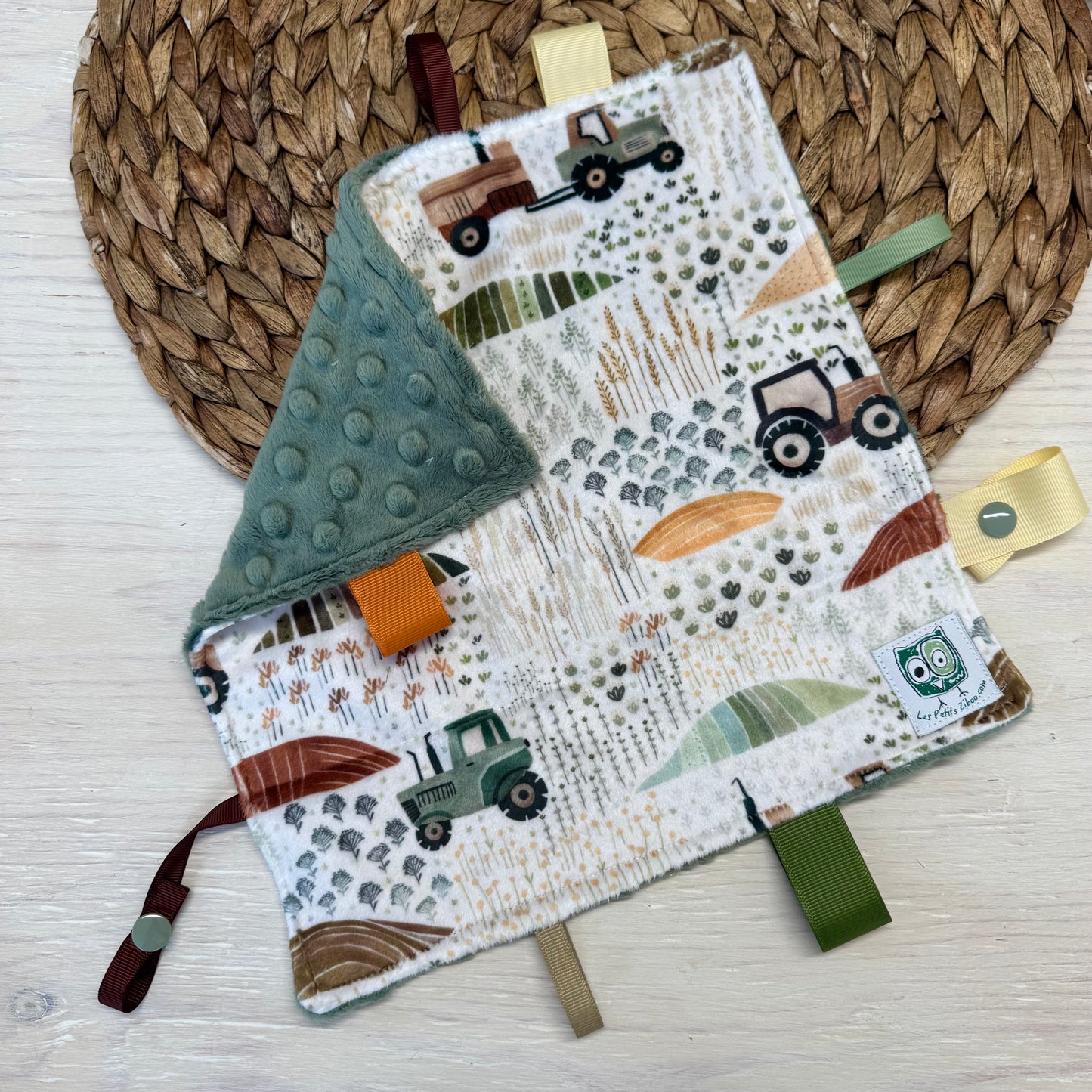 Doudou Rikiki douce des 2 cotés, EN STOCK PRÊTES À PARTIR ! doudou attache suce / jouet, taille 10x10" (25cm x 25cm) endos en minky
