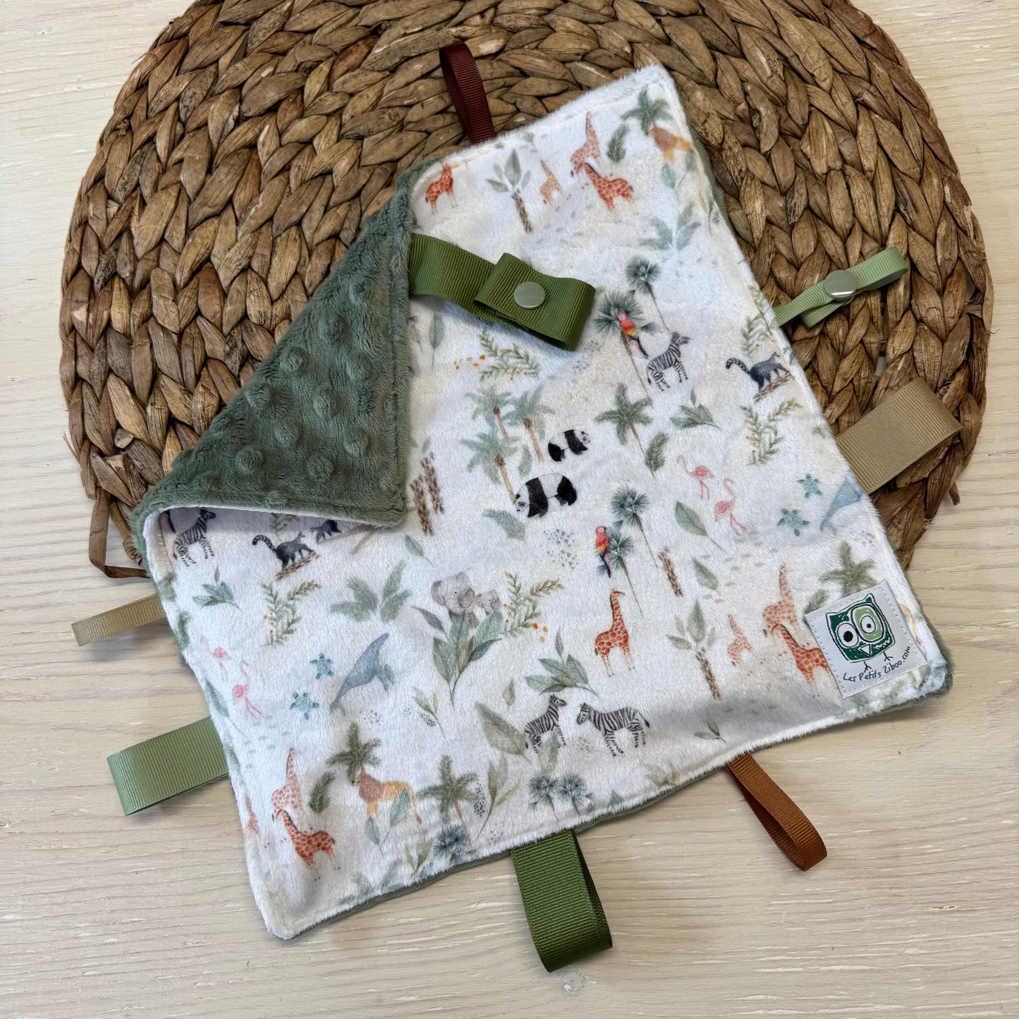 Doudou Rikiki douce des 2 cotés, EN STOCK PRÊTES À PARTIR ! doudou attache suce / jouet, taille 10x10" (25cm x 25cm) endos en minky