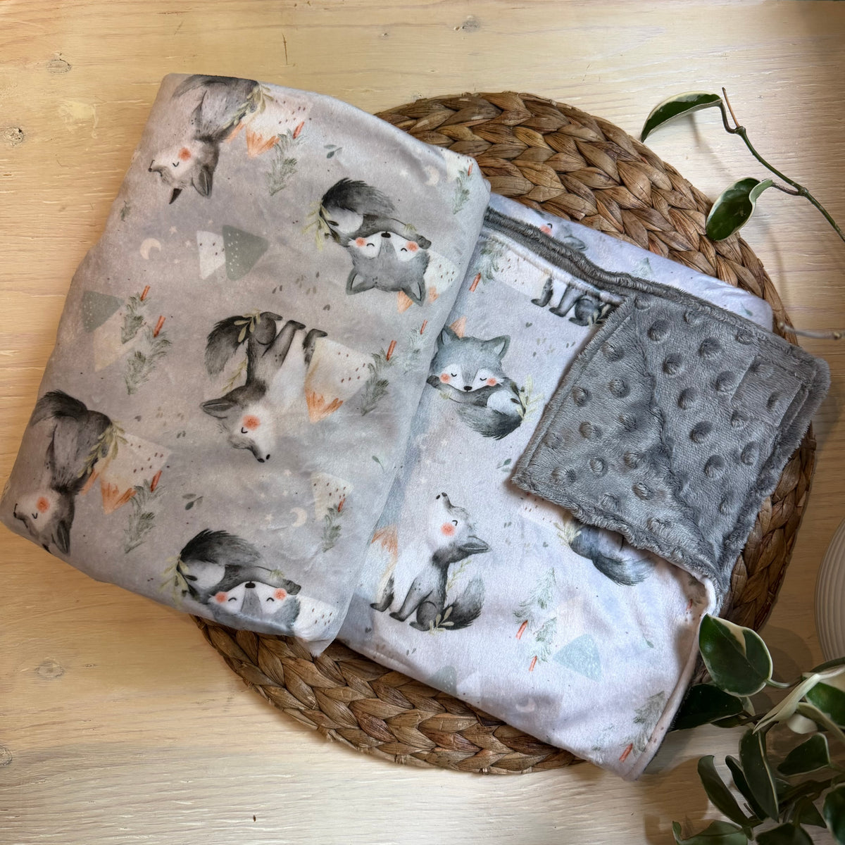 Doudou Douce on both sides READY TO SHIP, minky (plush) printed on the front and minky or fur on the back