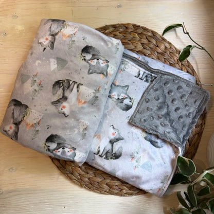 Doudou Douce on both sides READY TO SHIP, minky (plush) printed on the front and minky or fur on the back