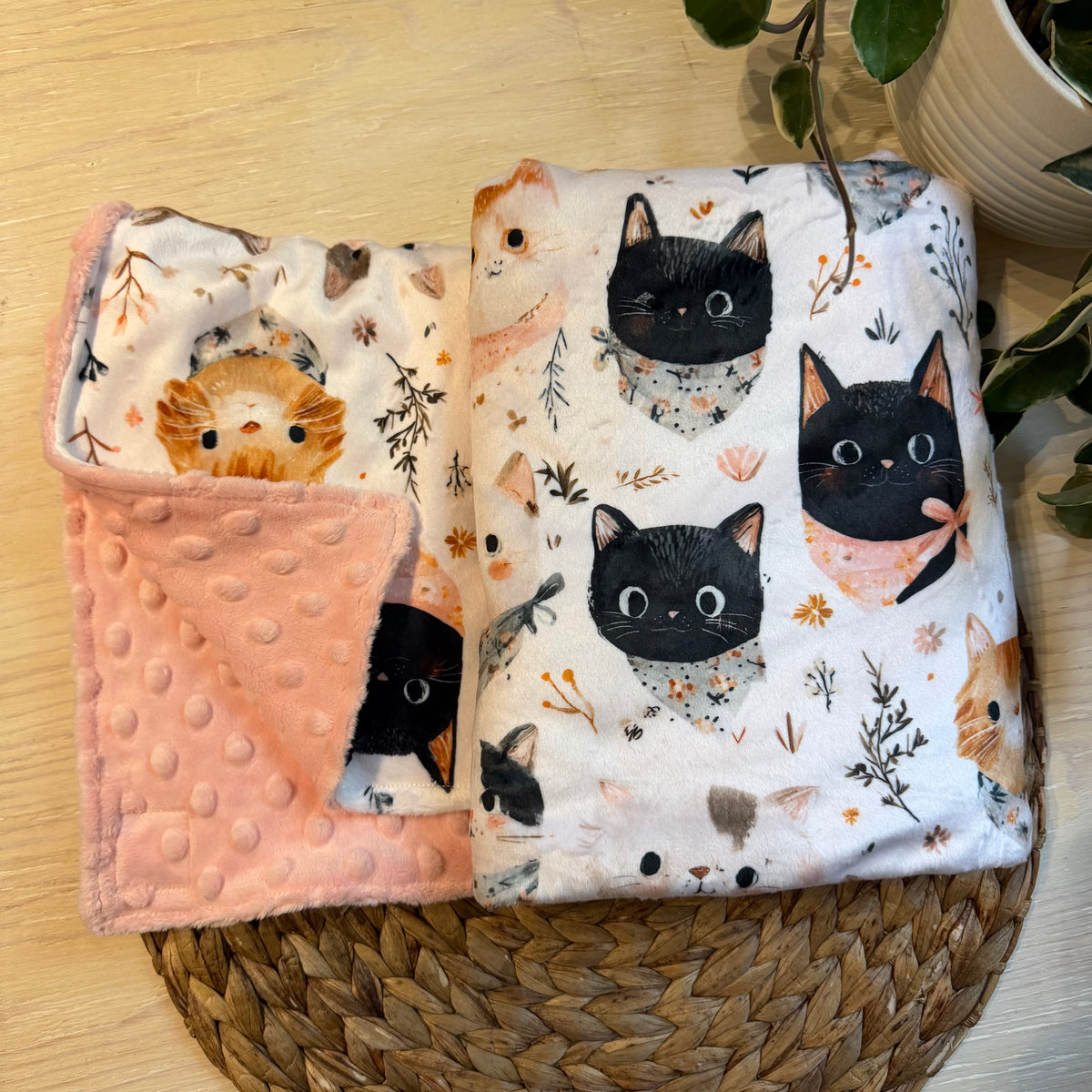 Doudou Douce on both sides READY TO SHIP, minky (plush) printed on the front and minky or fur on the back