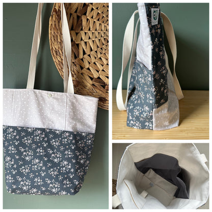 SOLDE ! Grand tote bag, Sac de tissu, coton avec imprimés à l'extérieur, coton Canvas à l'intérieur