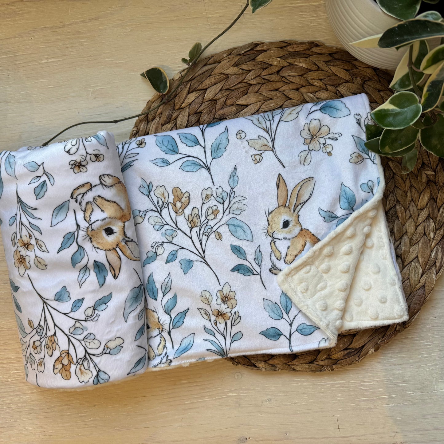 Doudou Douce on both sides READY TO SHIP, minky (plush) printed on the front and minky or fur on the back