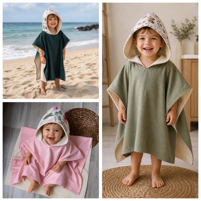 Poncho de plage/de bain, cape de bain, serviette à capuchon, 100% coton taille 9-36 mois ou 3-8 ans