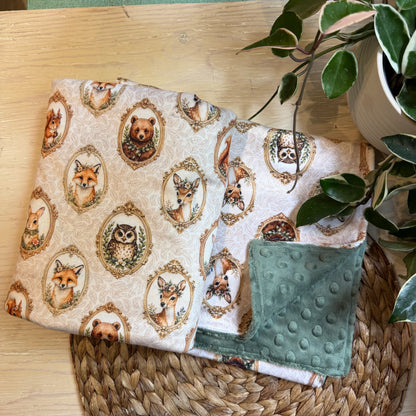 Doudou Douce on both sides READY TO SHIP, minky (plush) printed on the front and minky or fur on the back