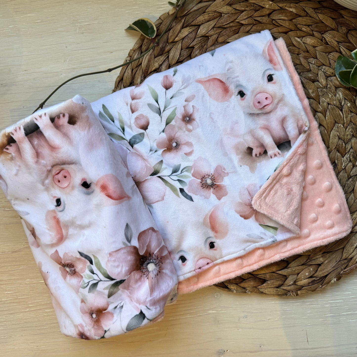 Doudou Douce on both sides READY TO SHIP, minky (plush) printed on the front and minky or fur on the back