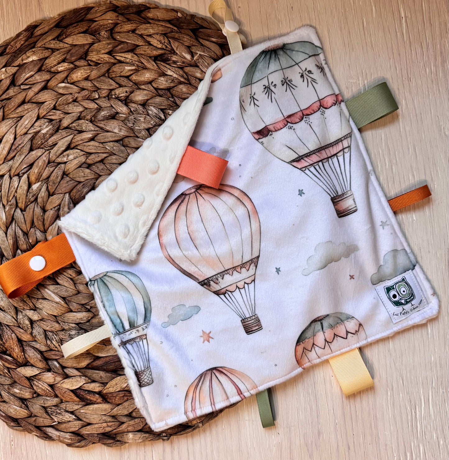 Doudou Rikiki soft on both sides, IN STOCK READY TO GO! doudou pacifier clip / toy, size 10x10" (25cm x 25cm) minky backing