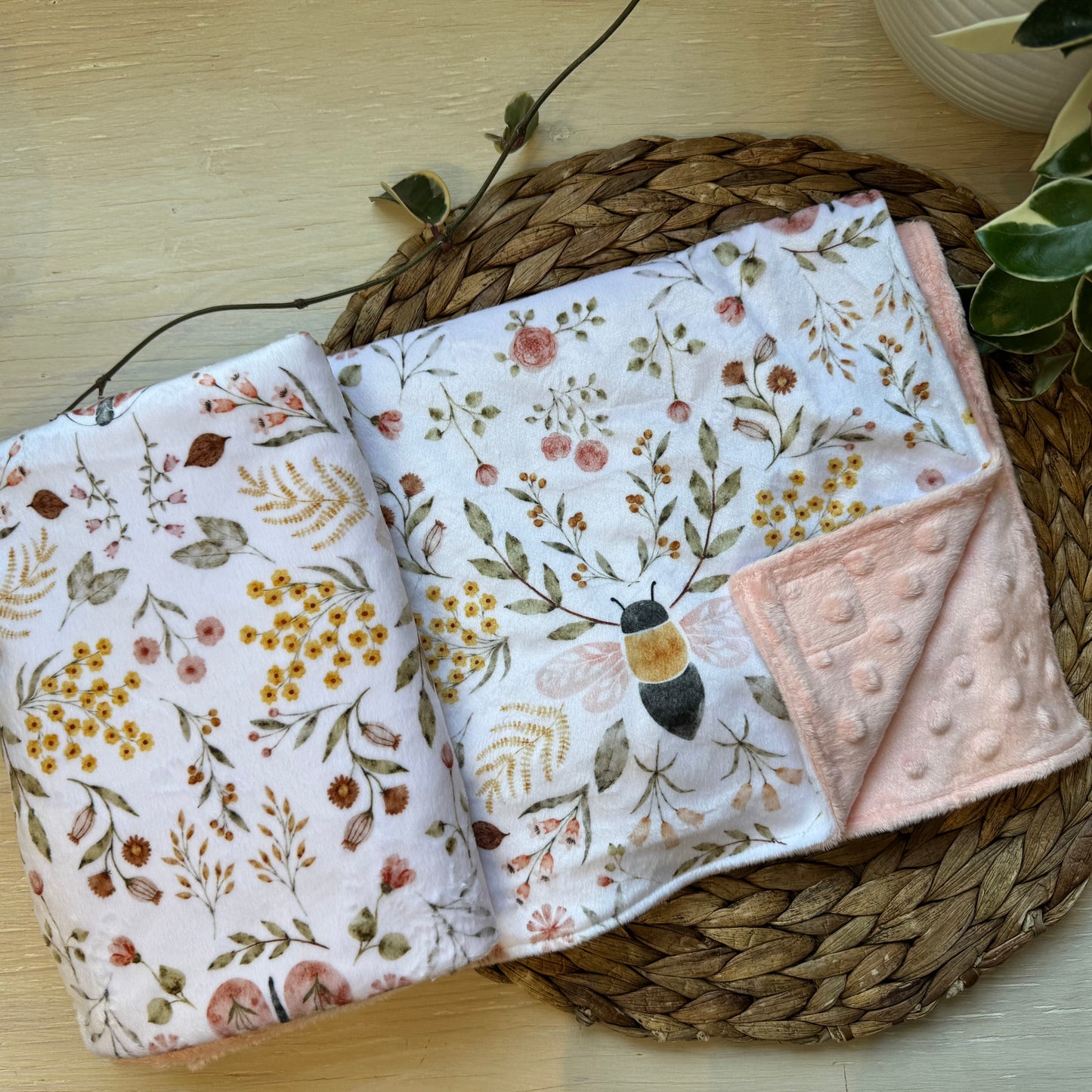 Doudou Douce on both sides READY TO SHIP, minky (plush) printed on the front and minky or fur on the back