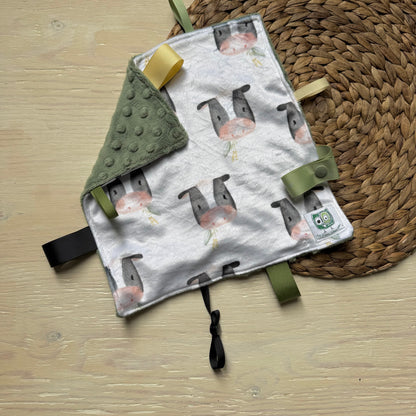Doudou Rikiki douce des 2 cotés, EN STOCK PRÊTES À PARTIR ! doudou attache suce / jouet, taille 10x10" (25cm x 25cm) endos en minky