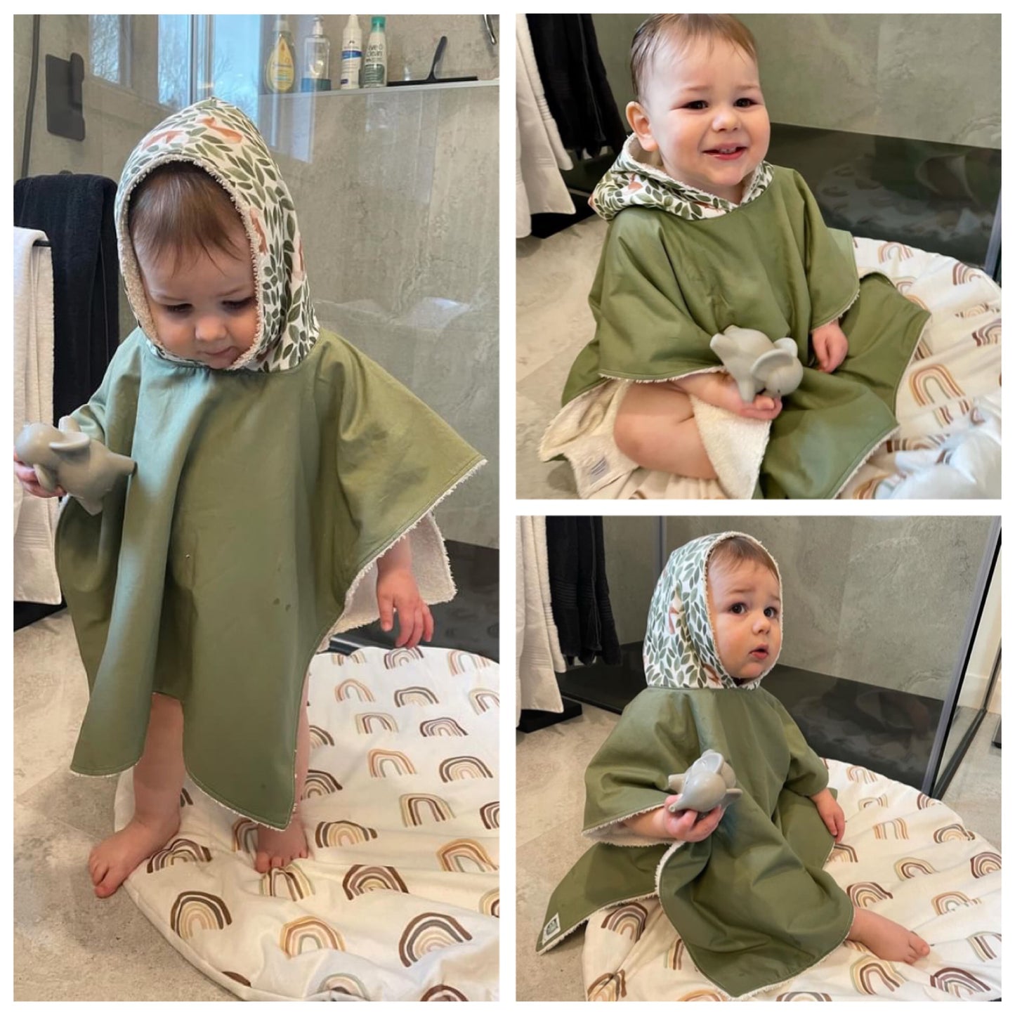 Poncho de plage/de bain, cape de bain, serviette à capuchon, 100% coton taille 9-36 mois ou 3-8 ans