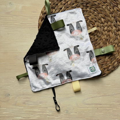 Doudou Rikiki douce des 2 cotés, EN STOCK PRÊTES À PARTIR ! doudou attache suce / jouet, taille 10x10" (25cm x 25cm) endos en minky
