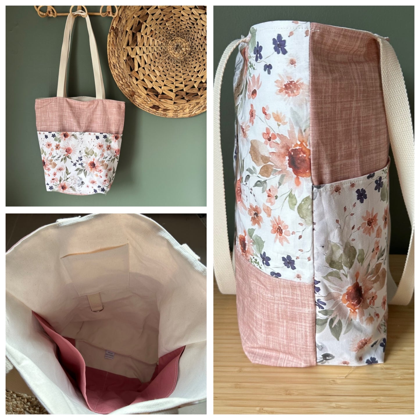 SOLDE ! Grand tote bag, Sac de tissu, coton avec imprimés à l'extérieur, coton Canvas à l'intérieur