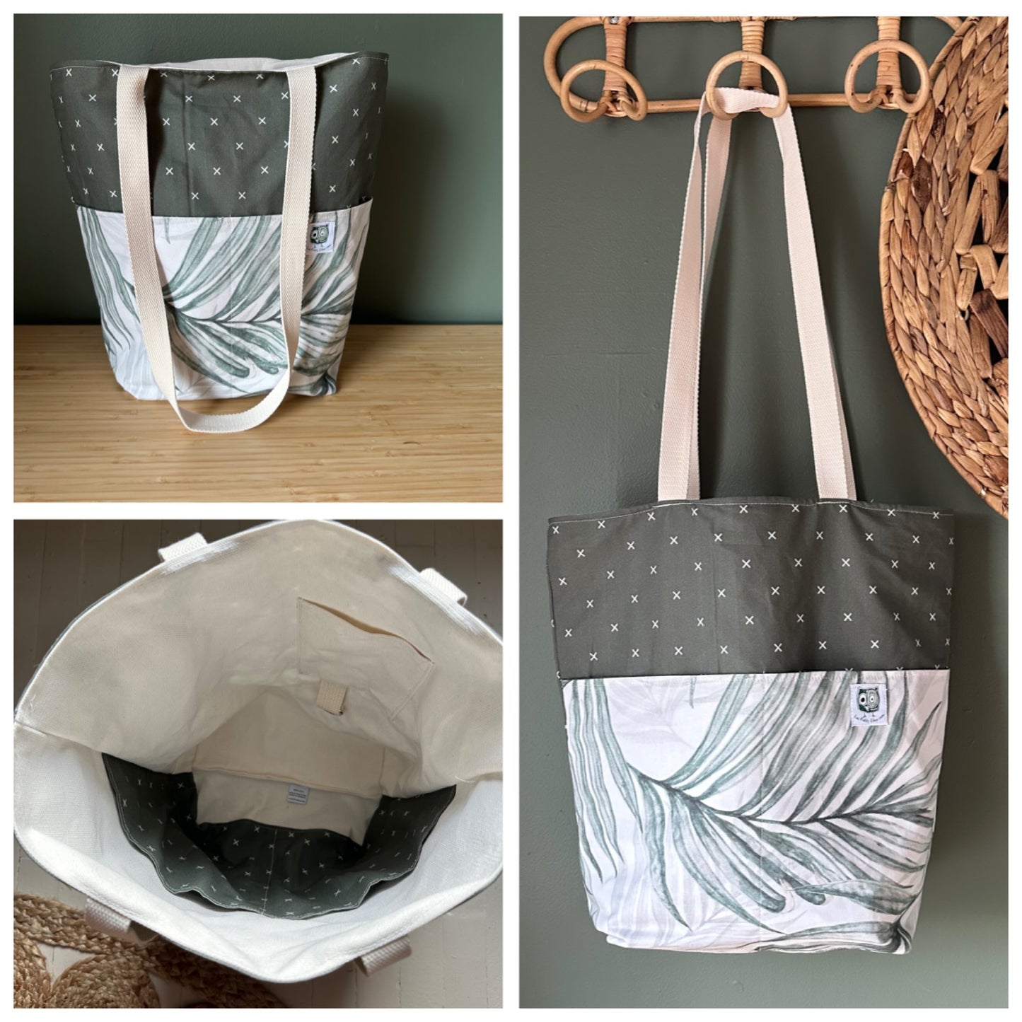 SOLDE ! Grand tote bag, Sac de tissu, coton avec imprimés à l'extérieur, coton Canvas à l'intérieur