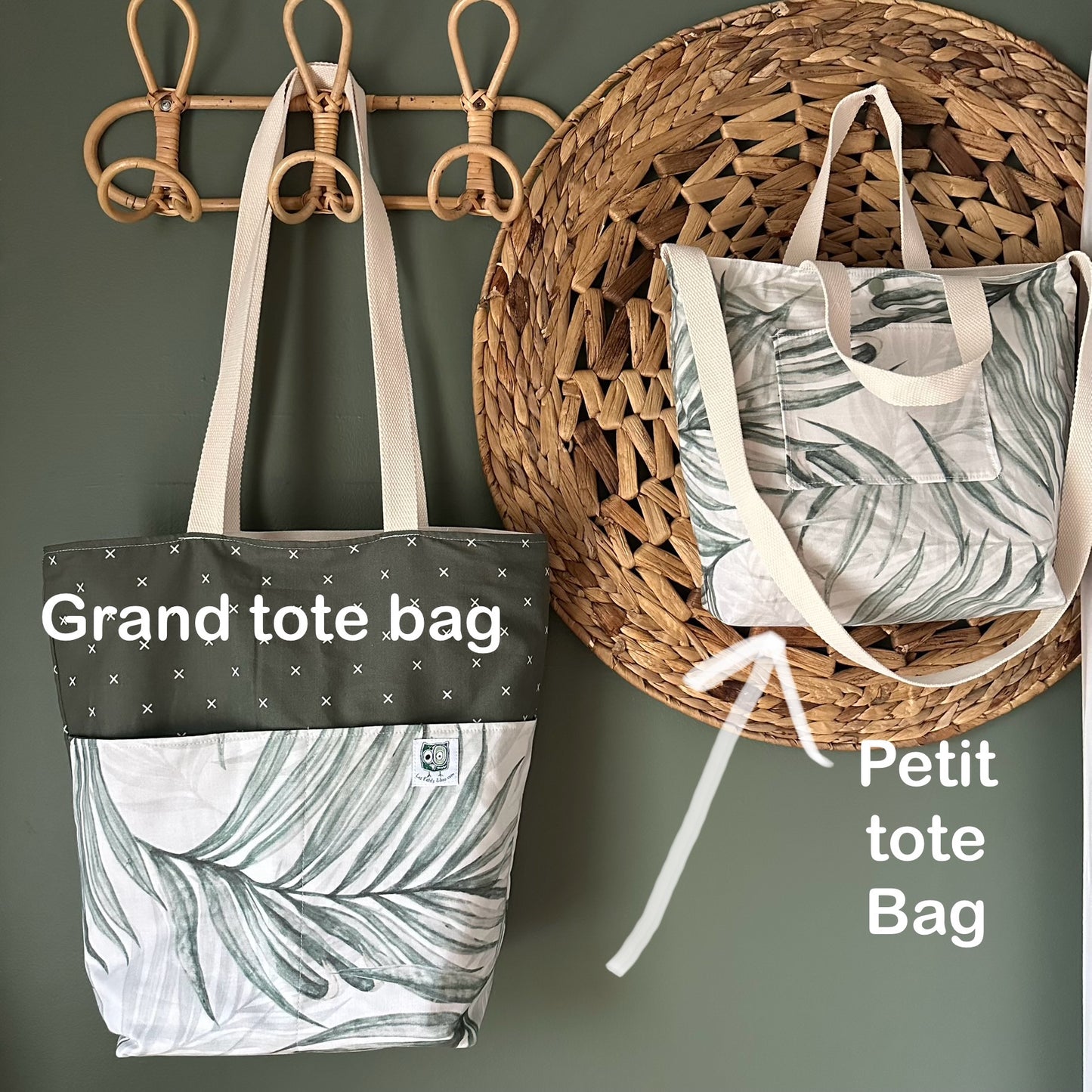 SOLDE ! Petit tote bag, Sac de tissu style sacoche en coton avec imprimés à l'extérieur, coton Canvas à l'intérieur