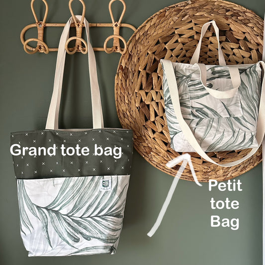 Petit tote bag, Sac de tissu style sacoche en coton avec imprimés à l'extérieur, coton Canvas à l'intérieur