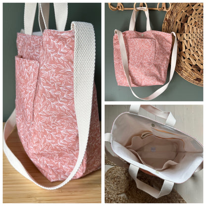 SOLDE ! Petit tote bag, Sac de tissu style sacoche en coton avec imprimés à l'extérieur, coton Canvas à l'intérieur