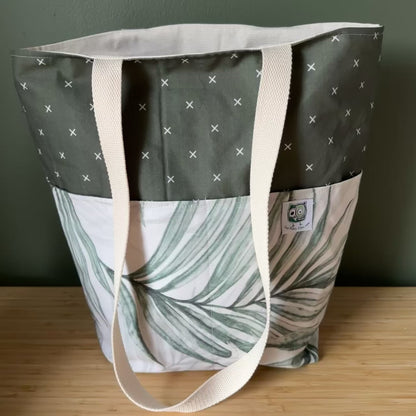 SOLDE ! Grand tote bag, Sac de tissu, coton avec imprimés à l'extérieur, coton Canvas à l'intérieur